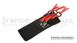 3 Kunaï Noirs Et Rouges Identiques + étui De Transport - 13 Cm